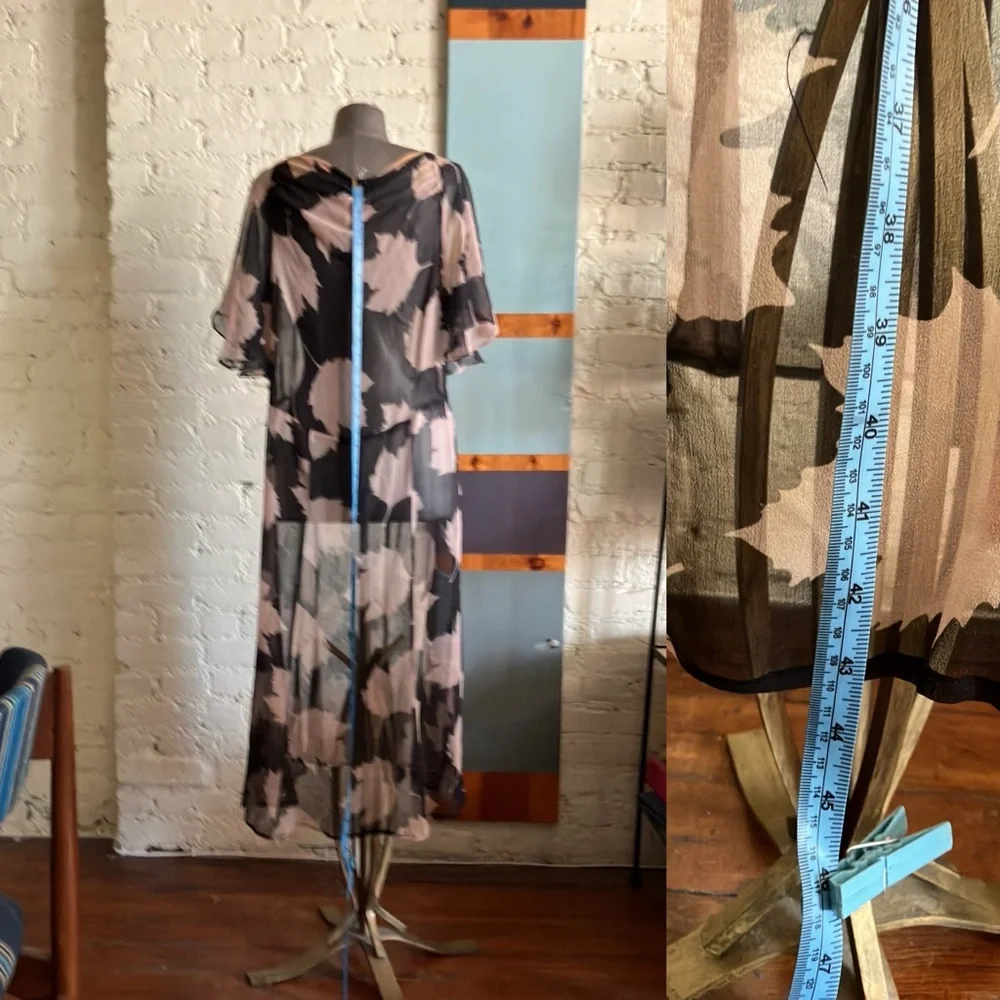 Vintage 20s leaf pattern sheer midi dress size small - Picture 5 of 16